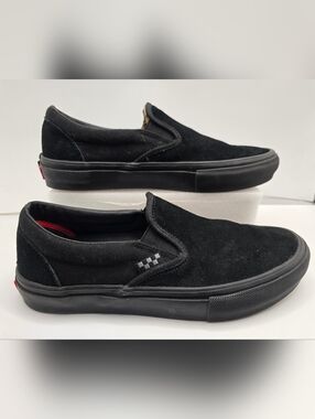Vans Skate Slip On Skateboard Sneakers Triple Black Suede *Mens 7.5 *Womens 9